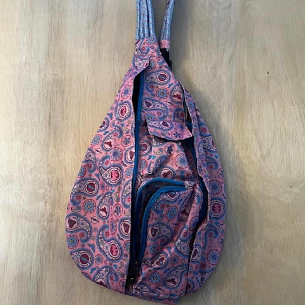 Six Flags Justice League Shoulder Sling Bag, pink paisley, superhero logos